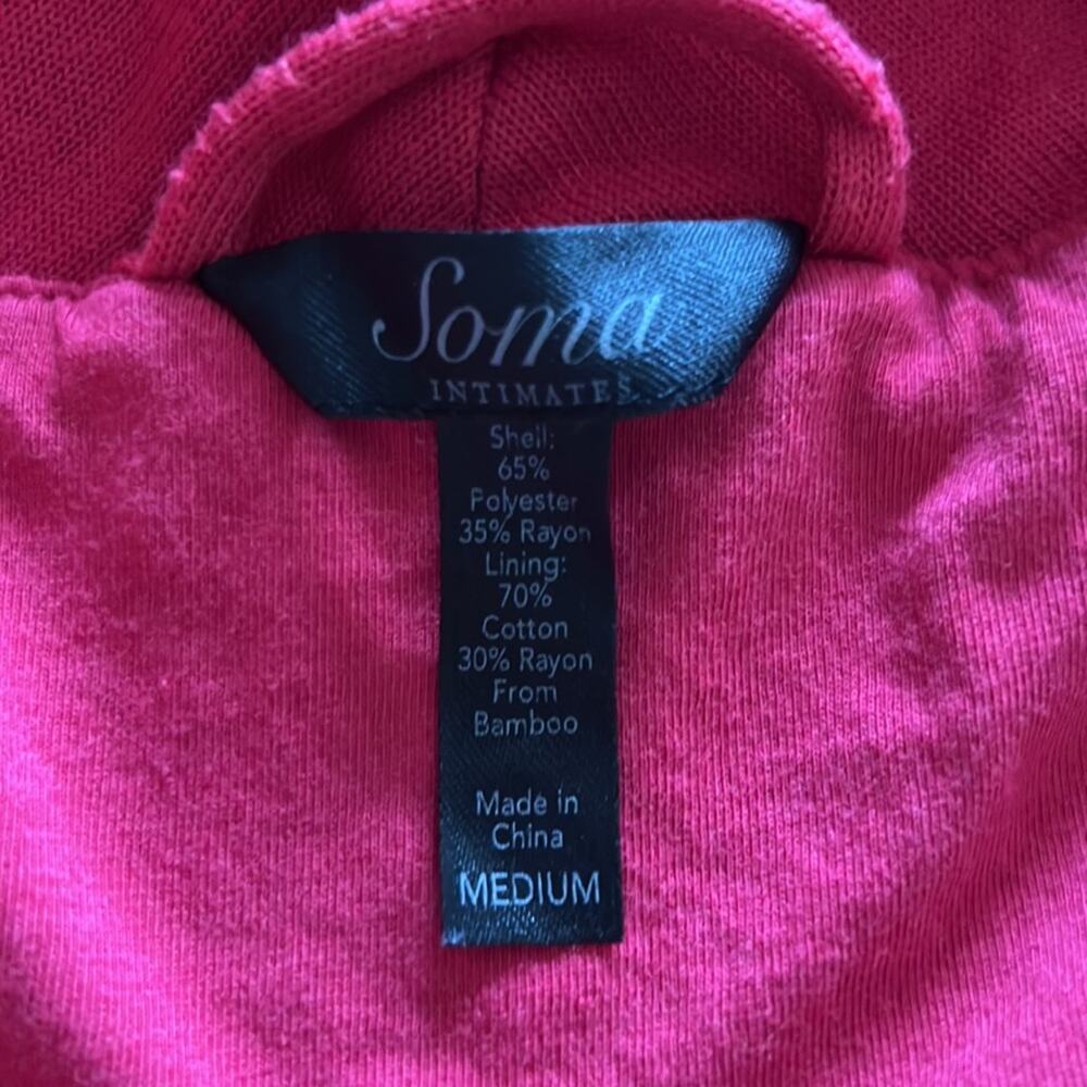 Soma Intimates Red Knit Wrap Robe Woman Size Medium Rhinestone Belt Pockets - Picture 4 of 12